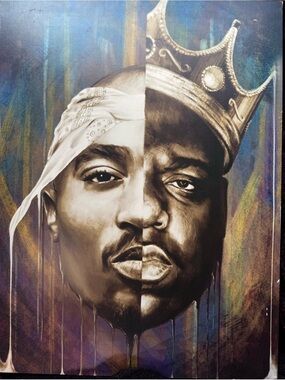 Tupac and Biggie Urban Split-Face Portrait Canvas in Brown, Black and Cream